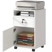 HOMCOM 24" Vertical Filing Cabinet with Lockable Drawer, Mobile File Cabinet with 2 Keys, Wheels for Home Office, White(m-2)