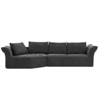 Modern Modular Sectional with Left Arm and Wide Armrests, Elegant Curved Corner Sofa with Throw Pillows, 127'' L x 57" W x 26" H, Dark Gray(m-2)