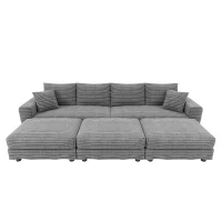 Plush Corduroy Cloud 4-Seat Sofa with 3 Ottomans, Comfy Convertible Lounge Chair for Apartment Office, 102.5'' L x 35.5"W x 25.5" H, Grey(m-14)