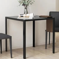 HOMCOM Square Kitchen Table for 2-4 People, Dining Table with Glass Top and Steel Legs for Dining Room, Black(m-9)