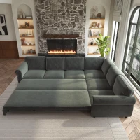 Modern L-Shaped Sectional with Pull-Out Bed, Chic Sleeper Couch with Nailhead Trim and Rolled Arms, 118'' L x 86.5" W x 36.5" H, Dark Grey(m-11)