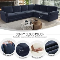 Chenille L-Shaped Sectional Sofa with Pull-Out Bed and Nailhead Trim, Convertible Sleeper Couch with Rolled Arms, 118'' L x 86.5" W x 36" H, Blue(m-7)