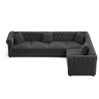 Elegant L-Shaped Sectional with Pull-Out Bed, Soft Velvet Sleeper Sofa with Tufting and Gold Trim, 115.5'' L x 87.5" W x 29" H, Dark Gray(m-13)