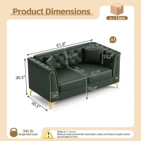 Elegant Chesterfield Sofa with Button Tufting, Chic Faux Leather Couch with Tapered Legs and 2 Pillows, 61.5'' L x 30.5" W x 30.5" H, Green(m-3)