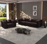 Premium Faux Leather Sectional Sofa with Button Tufting, Stylish Modular 3-Seater Couch for Living Room, 105.5'' L x 36.5"W x 29" H, Dark Brown(m-1)