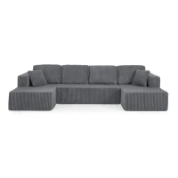 Cozy U-Shaped Sectional with Skin-Friendly Corduroy and Foam, Space-Saving Sleeper Sofa with No Assembly, 132.5'' L x 61" W x 25.5" H, Gray(m-9)