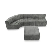 Cozy Semi-Curved Sectional with Stitched Chenille and Ottoman, Chic Floor Sofa with No Assembly, 116.5'' L x 76" W x 25.5" H, Dark Gray(m-10)