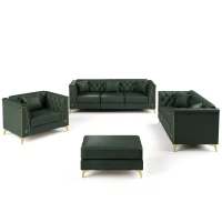 Elegant Modular Chesterfield Sofa Set with Button Tufting, Chic Faux Leather Couch with 6 Pillows, 81.5'' L x 30.5" W x 30.5" H, Green(m-2)