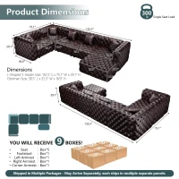 Distinctive Faux Leather L-Shaped Sofa with Button Tufting, Plush Modular 5-Seater Couch for Living Room, 132.5'' L x 75"W x 29" H, Dark Brown(m-3)