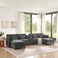 Cozy L-Shaped Sectional with Reversible Chaise and USB Port, Chic Sofa with Storage Drawer and Cup Holder, 137'' L x 58" W x 31" H, Dark Gray(m-1)