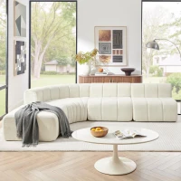 Modern Semi-Curved Sectional with Stitched Chenille and Movable Ottoman, Chic Floor Sofa with No Assembly, 116.5'' L x 76" W x 25.5" H, Beige(m-4)