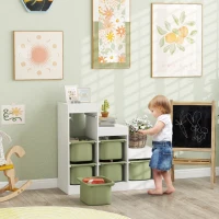 Qaba 3 Layers Kids Toy Storage Organizer with 6 Storage Bins, Kids Bookshelf for Ages 3-8 Years, Play Room, Bedroom, Green(m-2)