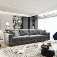 Fluffy Corduroy 4-Seat Sofa with Deep Seat, Space-Saving Convertible Lounge Chair for Apartment Office, 102.5'' L x 35.5"W x 25.5" H, Grey(m-9)