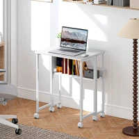 HOMCOM Folding Computer Desk, Foldable Desk with Storage Bag, Shelf and Wheels for Small Spaces, Home Office, White(m-8)