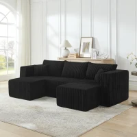 Space-Efficient Corduroy Modular Sofa with High-Density Foam, Cozy Compact Sectional for Small Space Apartment, 42'' L x 18"W x 17.5" H, Black(m-5)