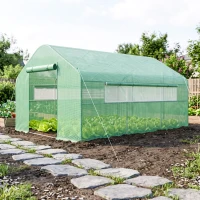 Outsunny 13' x 10' x 6.5' Tunnel Greenhouse Hoop House with Upgraded Galvanized Steel Frame and Large Windows, Green(m-9)