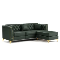 Elegant 3-Seater Chesterfield Sofa with Button Tufting, Chic Faux Leather Couch with 3 Pillows and Ottoman, 81.5'' L x 30.5" W x 30.5" H, Green(m-10)