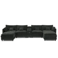 Modern L-Shaped Sectional with Reversible Chaise and USB Port, Chic Sofa with Storage Drawer and Cup Holder, 137'' L x 58" W x 31" H, Black(m-2)