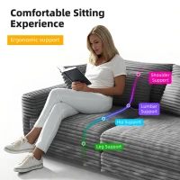 Cloud-Soft Corduroy 4-Seat Sofa with 2 Ottomans, Easy Convertible Lounge Chair for Apartment Office, 102.5'' L x 35.5"W x 25.5" H, Grey(m-4)
