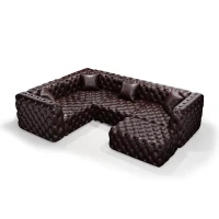 Striking Faux Leather L-Shaped Sofa with Button Tufting, Supportive Modular 4-Seater Couch for Living Room, 103.5'' L x 75"W x 29" H, Dark Brown(m-13)