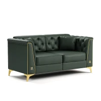 Elegant Modular Chesterfield Sofa Set with Button Tufting, Chic Faux Leather Couch with 6 Pillows, 81.5'' L x 30.5" W x 30.5" H, Green(m-12)