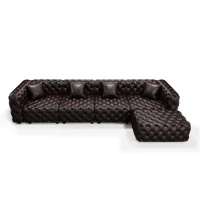 Sleek Faux Leather Sectional Sofa with Button Tufting, Inviting Modular 4-Seater Couch for Living Room, 134.5'' L x 36.5"W x 29" H, Dark Brown(m-13)