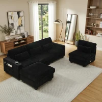 Versatile Corduroy Modular Sectional Sofa with Detachable Footrest, Modern L-Shaped Couch for Living Room, 124.5'' L x 31.5"W x 30" H, Black(m-6)