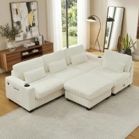 Cozy L-Shaped Sectional with Detachable Ottoman, Versatile Modular Sofa with Storage Pockets and Cup Holders, 124.5'' L x 31.5" W x 30" H, Beige(m-4)
