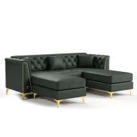 Elegant 3-Seater Chesterfield Sofa with Button Tufting, Chic Faux Leather Couch with 3 Pillows and Ottoman, 81.5'' L x 30.5" W x 30.5" H, Green(m-2)