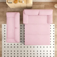 Modern 3-in-1 Convertible Sofa with Side Storage and Metal Legs, Chic Velvet Loveseat Bed with Rolling Wheels, 66'' L x 33.5" W x 36" H, Pink(m-10)