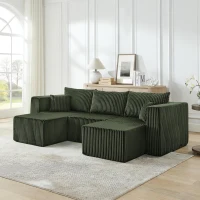 Minimalist Corduroy Modular Sofa with High-Density Foam, Smart Compact Sectional for Small Space Apartment, 42'' L x 18"W x 17.5" H, Green(m-4)