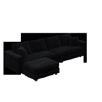 Lush Corduroy Cloud 4-Seat Sofa with Movable Ottoman, Adaptable Convertible Lounge Chair for Living Room, 102.5'' L x 59"W x 25.5" H, Black(m-14)