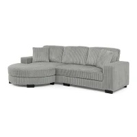 Elegant L-Shaped Modular Sleeper Sectional with Reversible Chaise, Tufted Corduroy Sofa with Arc Footstool, 110.5'' L x 57" W x 25.5" H, Grey(m-10)