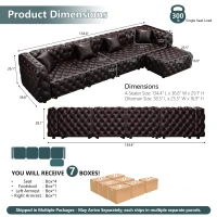 Sleek Faux Leather Sectional Sofa with Button Tufting, Inviting Modular 4-Seater Couch for Living Room, 134.5'' L x 36.5"W x 29" H, Dark Brown(m-3)