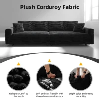 Snug Corduroy Cloud 4-Seat Sofa with Deep Seat, Effortless Convertible Lounge Chair for Apartment Office, 102.5'' L x 35.5"W x 25.5" H, Black(m-5)