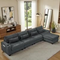 Smart Corduroy Modular Sectional Sofa with Detachable Footrest, Modern L-Shaped Couch for Living Room, 124.5'' L x 31.5"W x 30" H, Dark Gray(m-4)