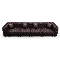 Timeless Faux Leather Sectional Sofa with Button Tufting, Roomy Modular 4-Seater Couch for Living Room, 134.5'' L x 36.5"W x 29" H, Dark Brown(m-14)