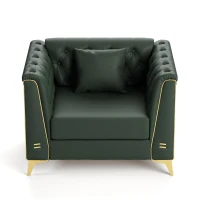Elegant Chesterfield Armchair with Button Tufting, Chic Faux Leather Couch with Metal Trim and Pillow, 40'' L x 30.5" W x 30.5" H, Green(m-11)