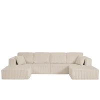 U-Shaped Modular Sectional with Plush Foam and Springs, Cozy Corduroy Sleeper Couch with No Assembly, 161'' L x 80.5" W x 24.5" H, Beige(m-7)