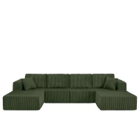 U-Shaped Modular Sectional with Plush Foam and Springs, Cozy Corduroy Sleeper Couch with No Assembly, 161'' L x 80.5" W x 24.5" H, Green(m-7)