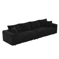Lush Corduroy Cloud 4-Seat Sofa with Movable Ottoman, Adaptable Convertible Lounge Chair for Living Room, 102.5'' L x 59"W x 25.5" H, Black(m-2)