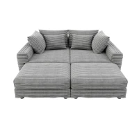 Cloud-Soft Corduroy 4-Seat Sofa with 2 Ottomans, Easy Convertible Lounge Chair for Apartment Office, 102.5'' L x 35.5"W x 25.5" H, Grey(m-12)