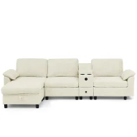 Modern Modular Sectional with All-in-One Storage, Chic L-Shaped Sofa with Cup Holder and Liftable Ottoman, 108.5'' L x 56.5" W x 32" H, Beige(m-12)