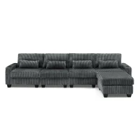 Smart Corduroy Modular Sectional Sofa with Detachable Footrest, Modern L-Shaped Couch for Living Room, 124.5'' L x 31.5"W x 30" H, Dark Gray(m-13)