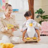 Qaba Baby Rocking Horse Gray Penguin, Kid Ride On Toy for 18 Months+, with Music, Seat Belt, for Boys and Girls Gift, Gray(m-8)