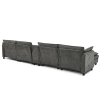 Cozy L-Shaped Sectional with Reversible Chaise and USB Port, Chic Sofa with Storage Drawer and Cup Holder, 137'' L x 58" W x 31" H, Dark Gray(m-12)