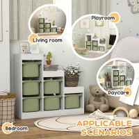 Qaba 3 Layers Kids Toy Storage Organizer with 6 Storage Bins, Kids Bookshelf for Ages 3-8 Years, Play Room, Bedroom, Green(m-5)