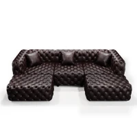 Classic Faux Leather Sectional Sofa with Button Tufting, Flexible Modular 3-Seater Couch for Living Room, 105.5'' L x 36.5"W x 29" H, Dark Brown(m-13)