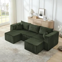 Minimalist Corduroy Modular Sofa with High-Density Foam, Smart Compact Sectional for Small Space Apartment, 42'' L x 18"W x 17.5" H, Green(m-5)