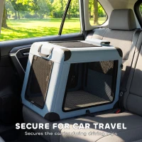 PawHut Pet Carrier for Small Medium Cats Dogs Up to 44 LBS Collapsible Pets Travel Carriers with Removable Mat Mesh Doors Blue(m-4)